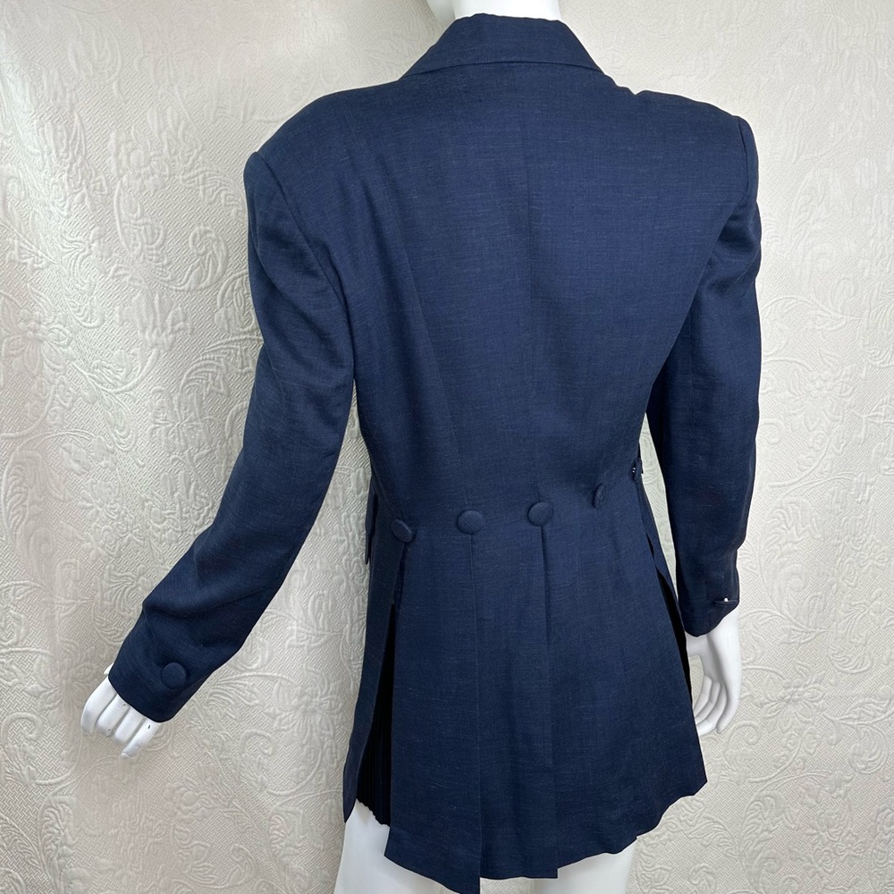 Alberto Makali 80s VTG Rayon/Linen Blazer Back Button Tail Detail - Picture 7 of 16